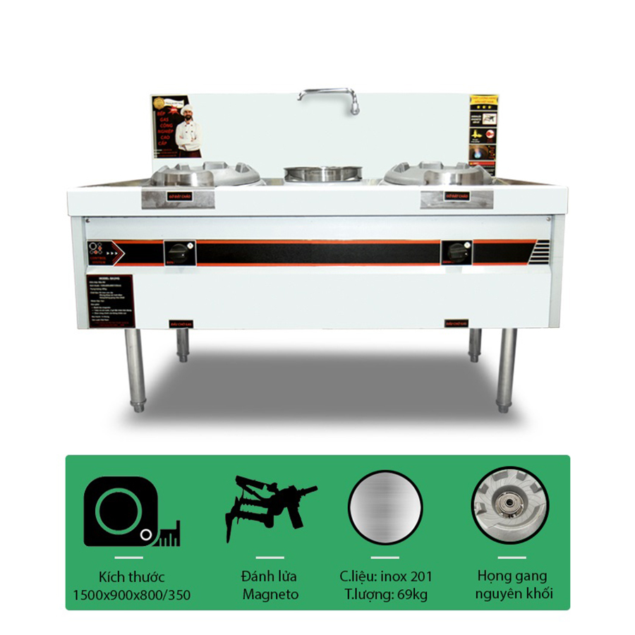 Bếp á đôi họng gang 1500 không quạt thổi