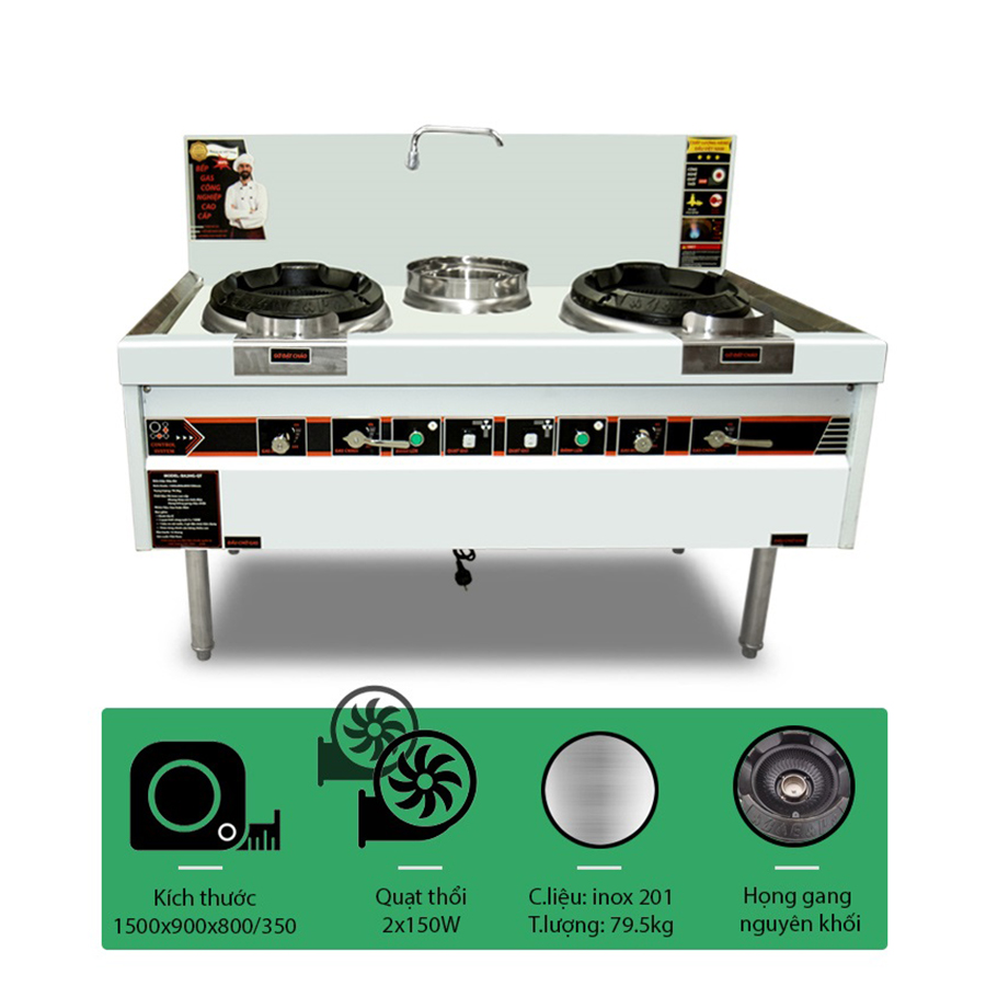 Bếp á đôi họng gang 1500 quạt thổi