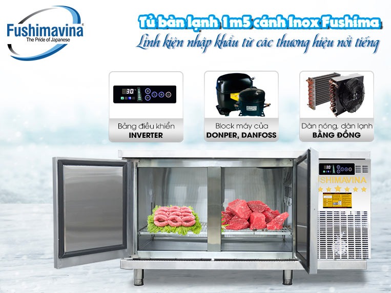 bàn đông mát 1m5 tích hợp cả 2 chế độ cấp đông và bảo quản mát