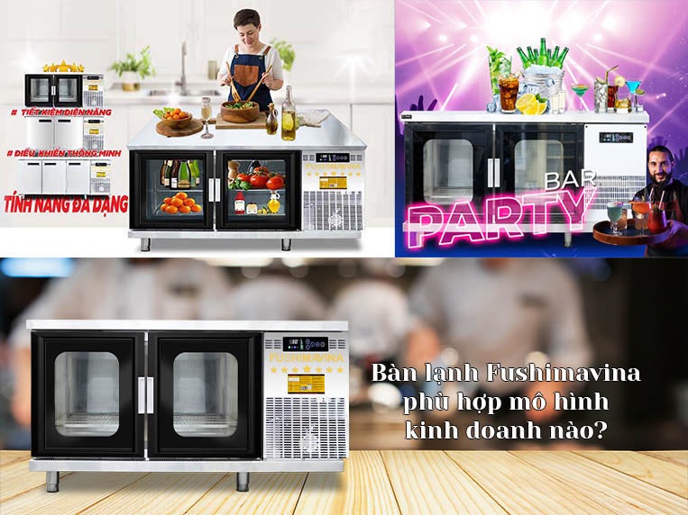 bàn lạnh 2m3 cánh kính có bảng mạch điều khiển thông minh tự động 100%