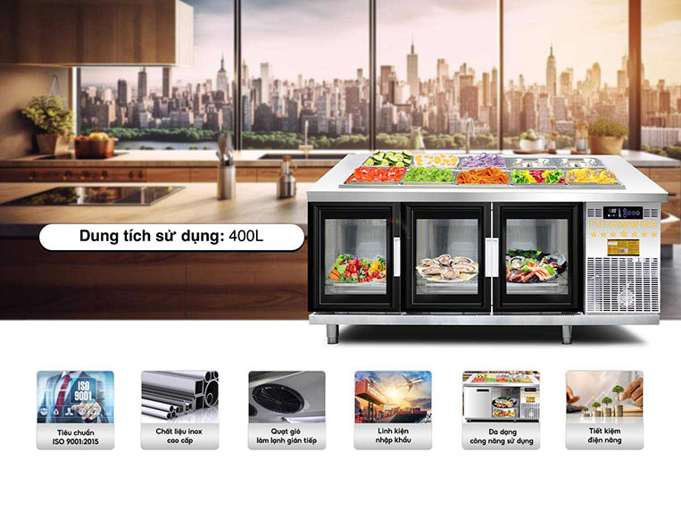 ưu điểm của bàn salad cánh kính 1m8