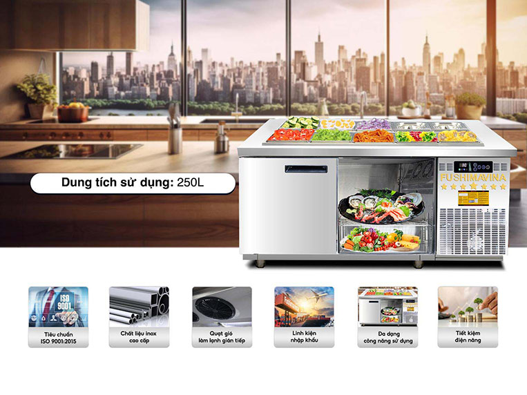 Bàn salad 1m2 cánh inox