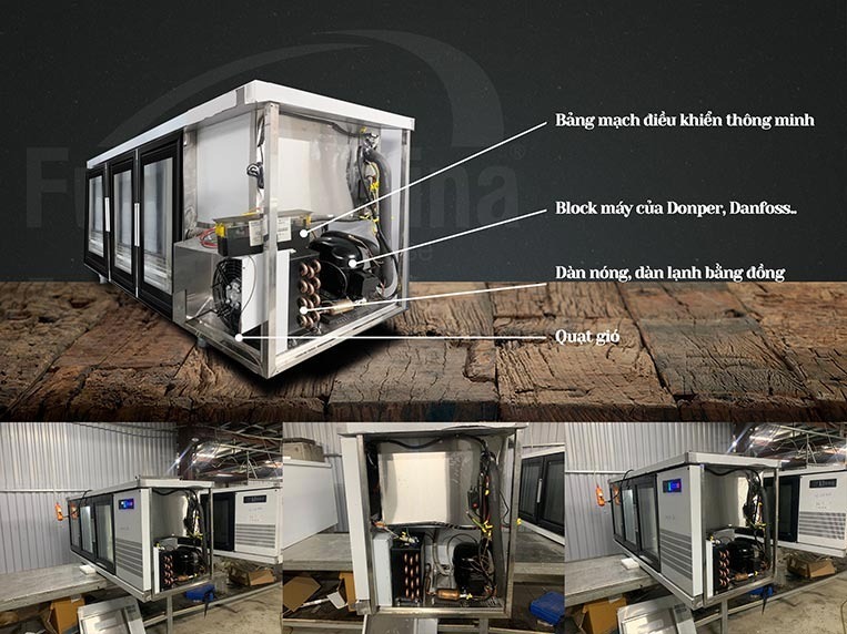 linh kiện bàn salad 2m3 cánh kính đều là hàng ngoại nhập cao cấp