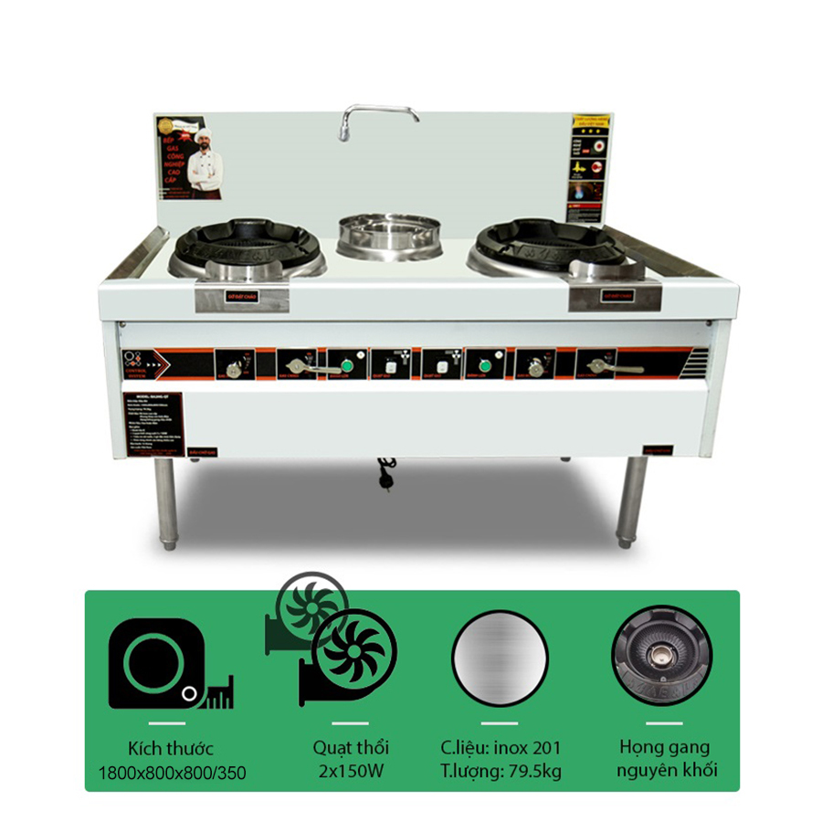 Bếp á đôi họng gang 1800 quạt thổi