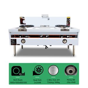 Bếp xào đôi họng đất có quạt 1800