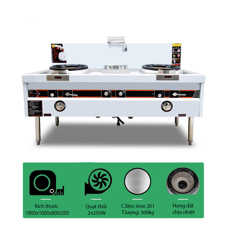 Bếp xào đôi họng đất có quạt 1800