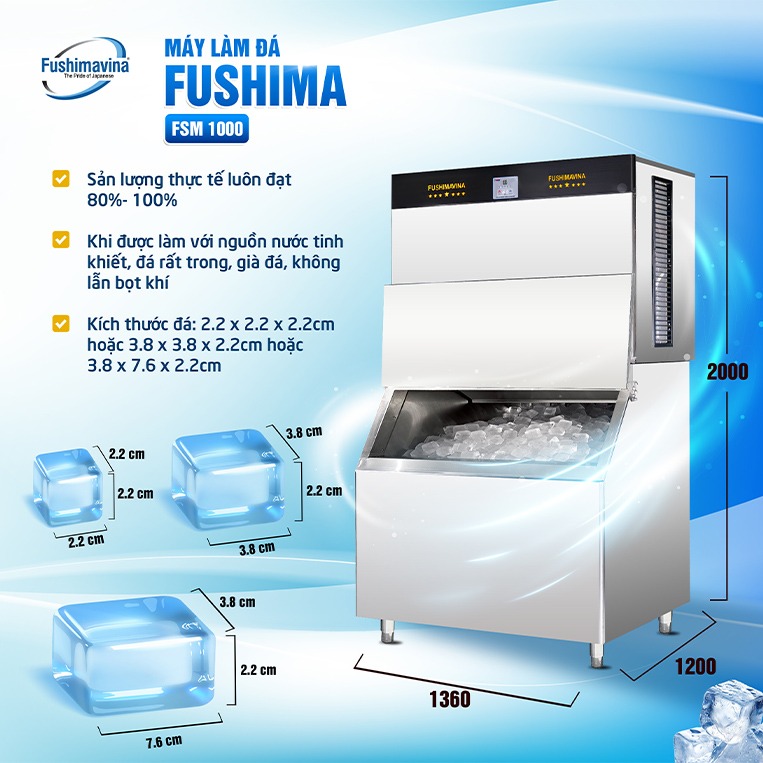 Thời gian làm đá nhanh chóng, kích thước đá viên đa dạng