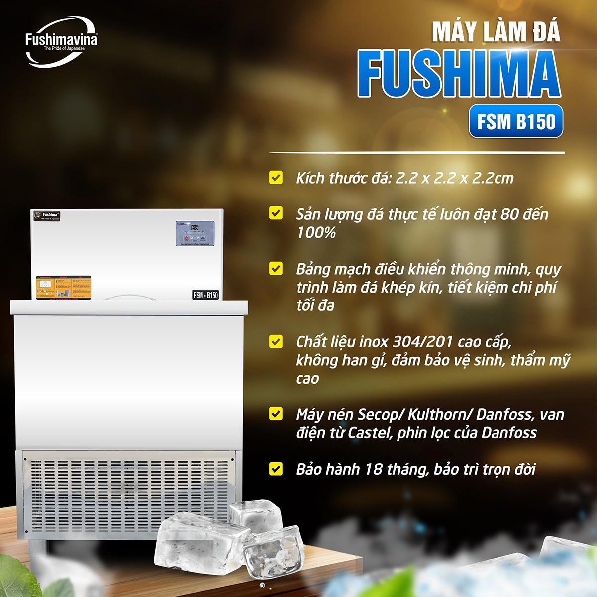 Máy làm đá viên 150kg Fushimavina - Ảnh 2