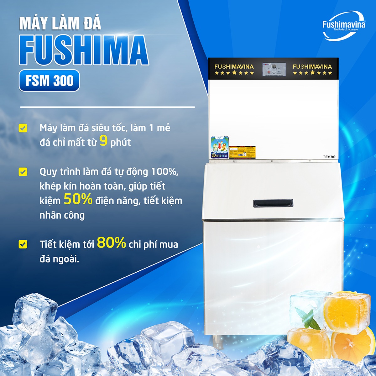 Máy làm đá viên 300kg Fushimavina - Ảnh 8