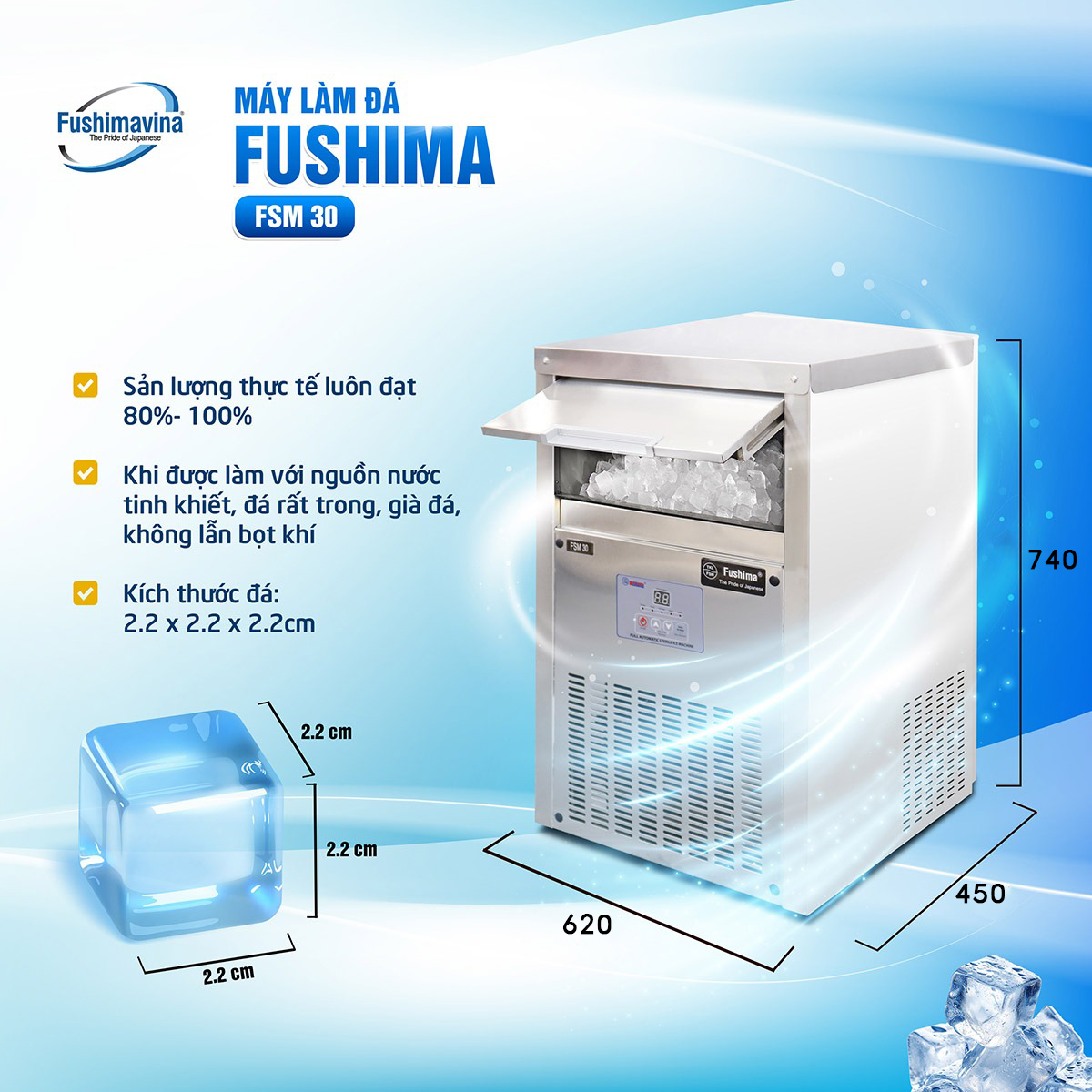 Máy làm đá viên mini 30kg Fushimavina - Ảnh 7