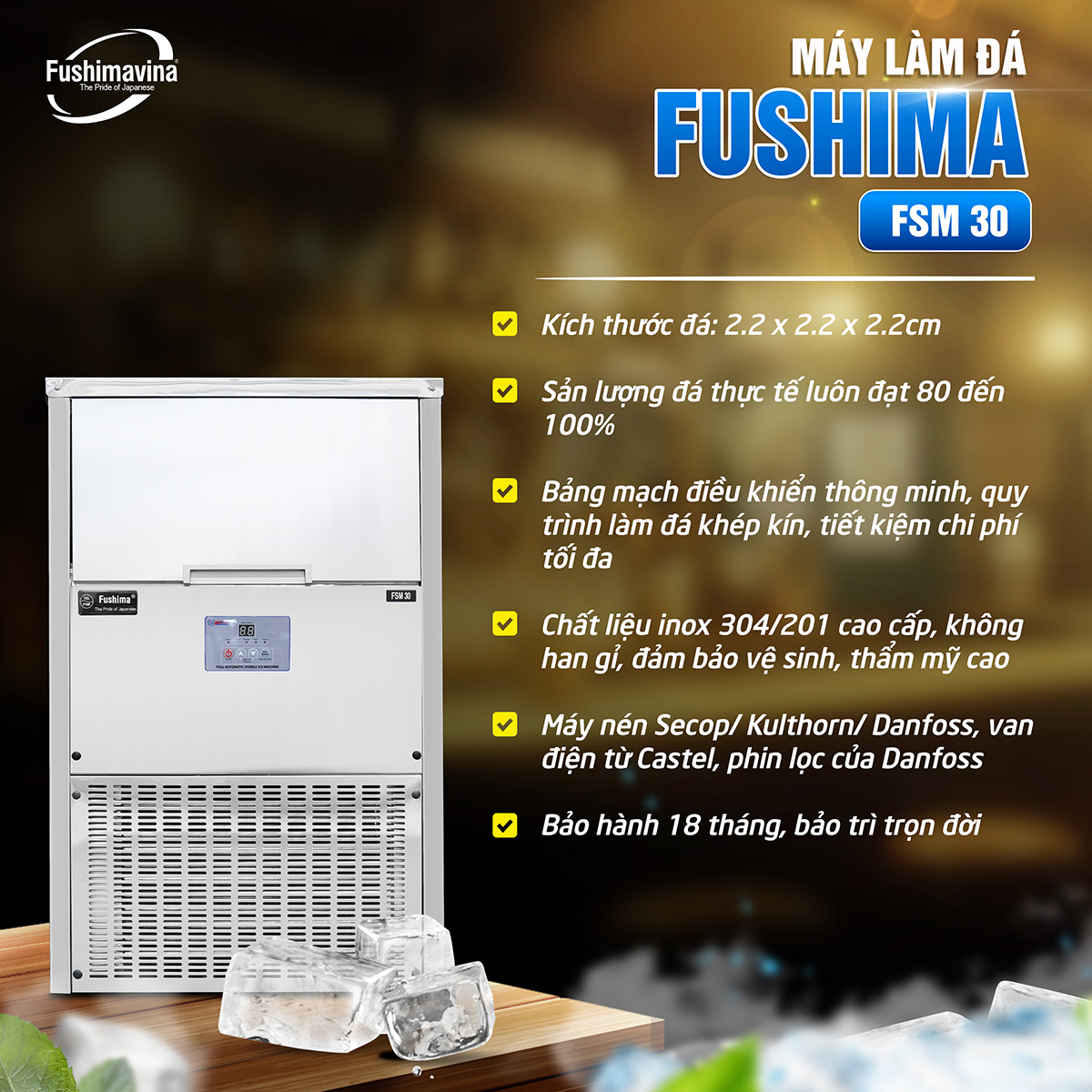 Máy làm đá viên mini 30kg Fushimavina - Ảnh 2