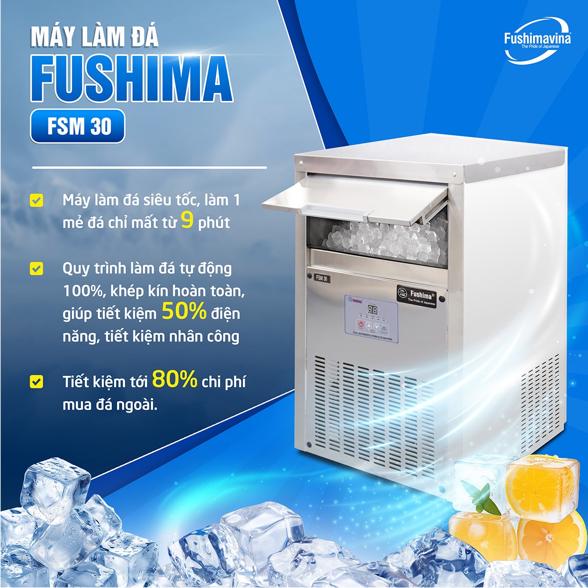 Máy làm đá viên mini 30kg Fushimavina - Ảnh 5