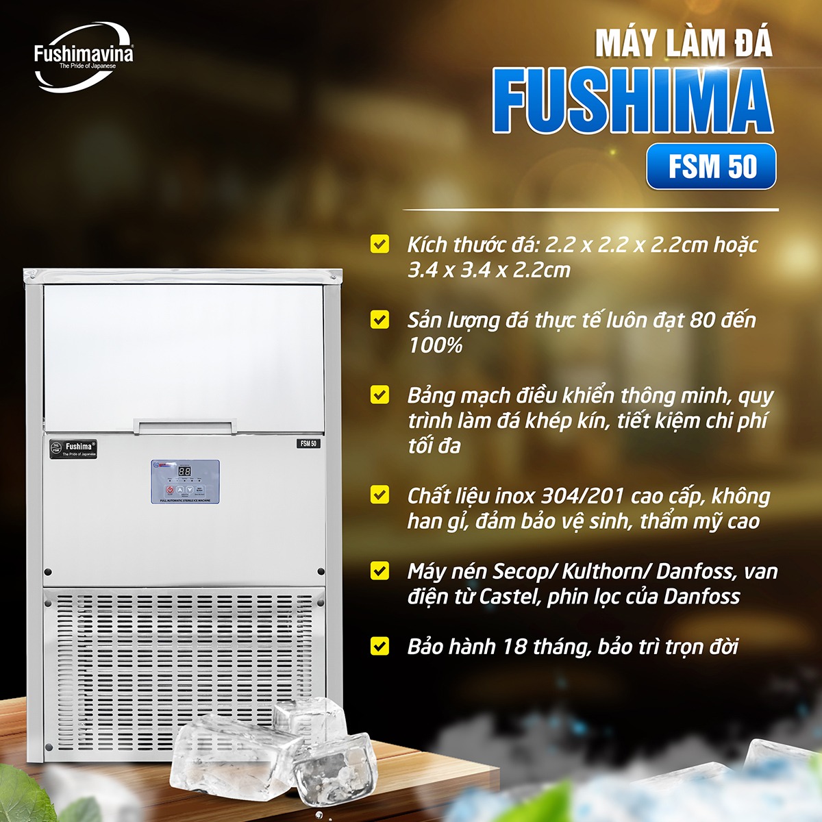 Máy làm đá viên 50kg Fushimavina - Ảnh 2