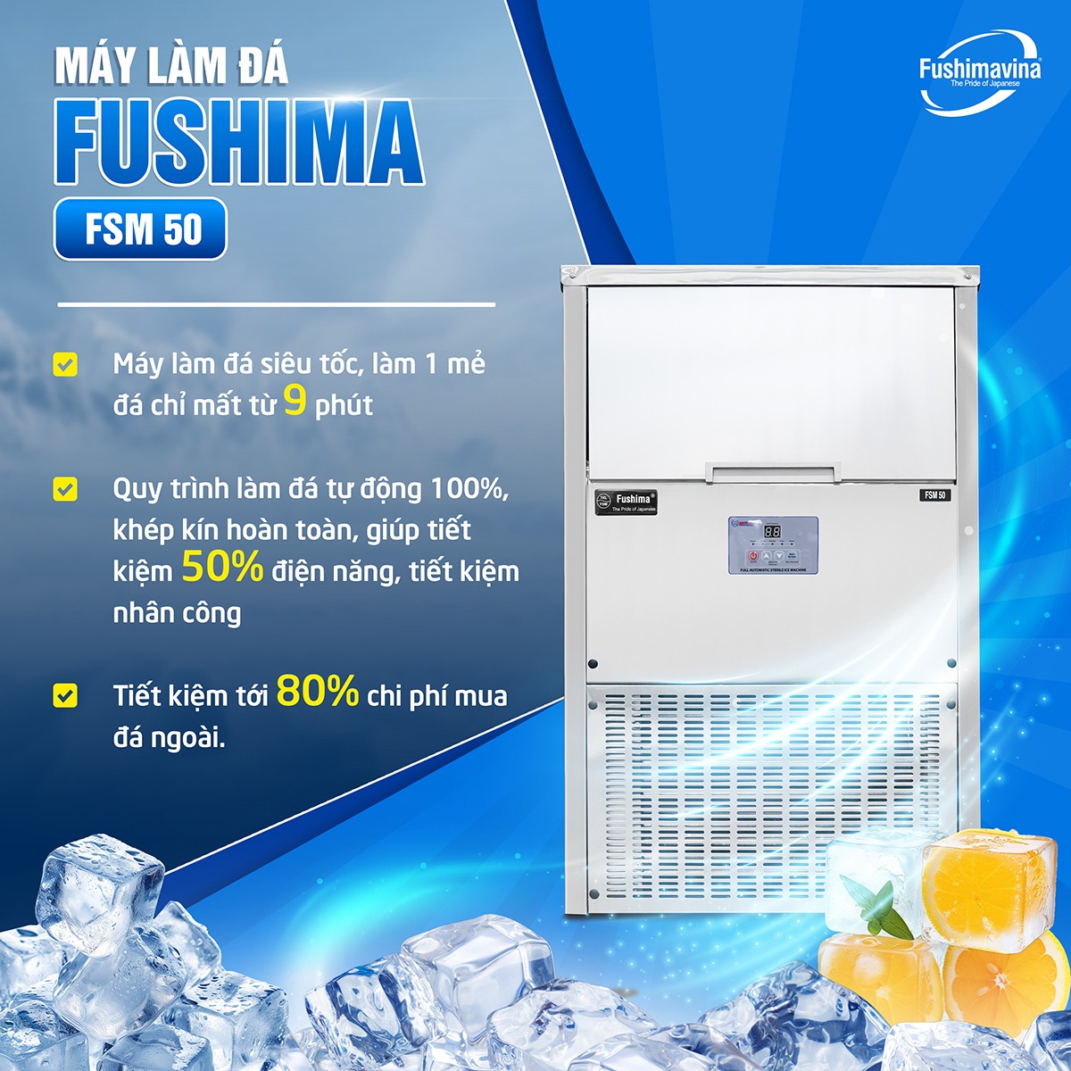 Máy làm đá viên 50kg Fushimavina - Ảnh 7