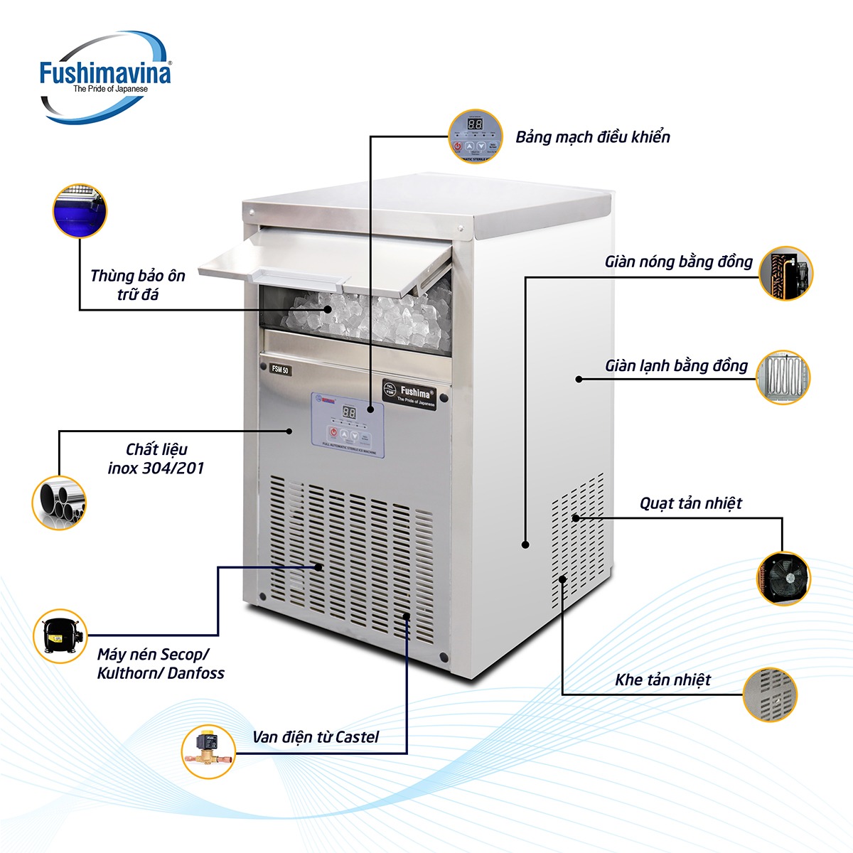 Máy làm đá viên 50kg Fushimavina - Ảnh 3