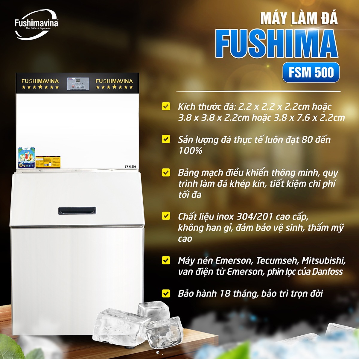 Máy làm đá viên 500kg Fushimavina - Ảnh 2