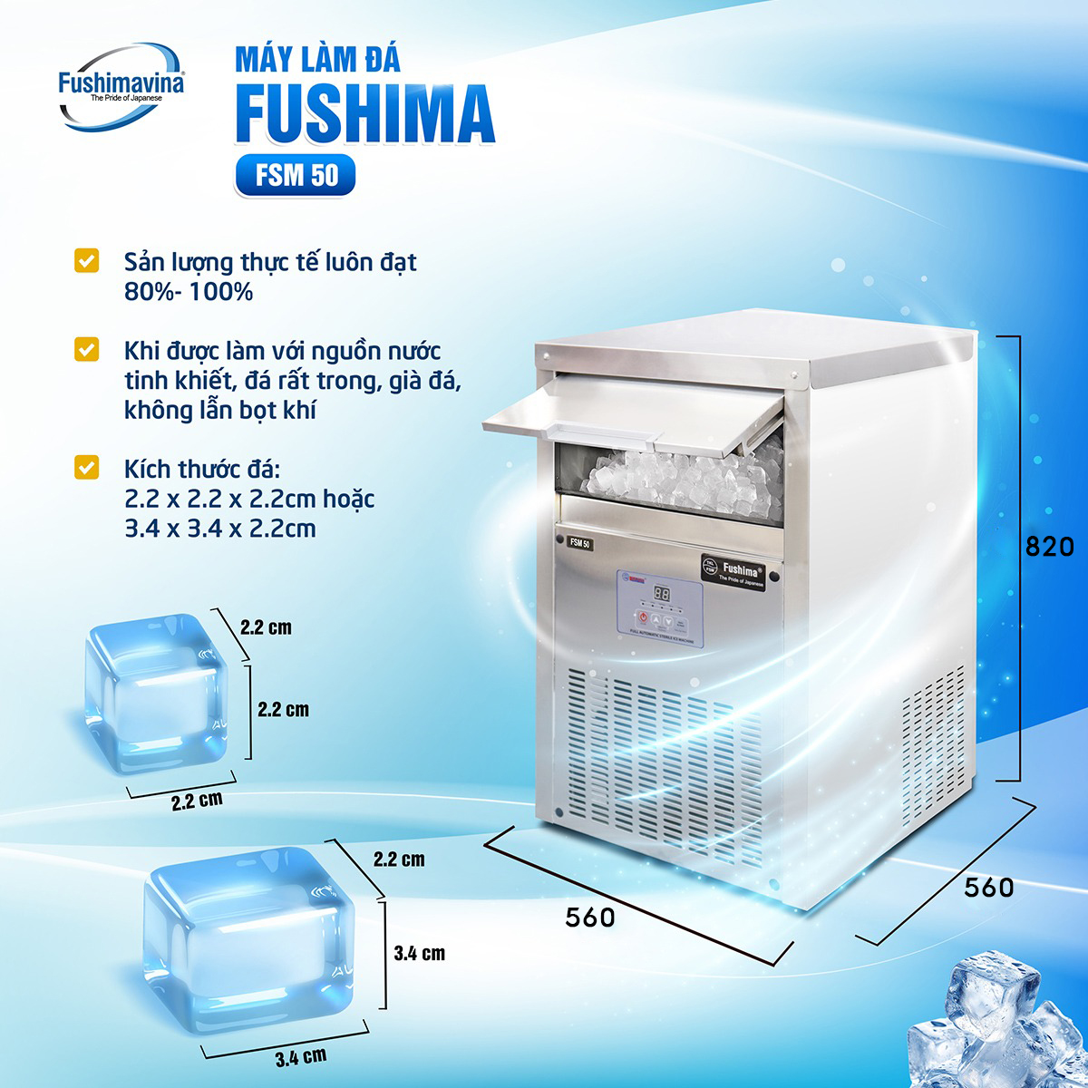 Máy làm đá viên 50kg Fushimavina - Ảnh 5