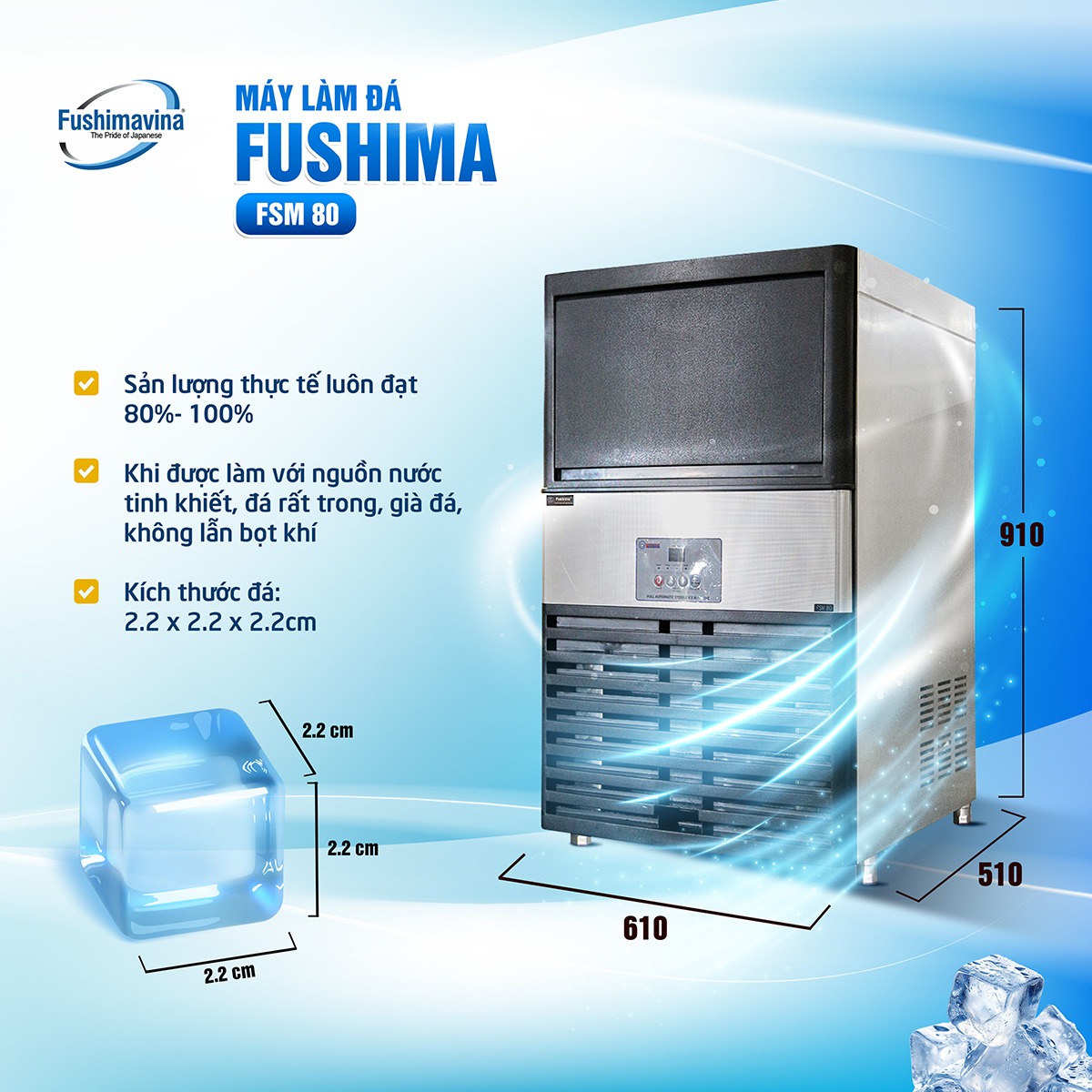 Máy làm đá viên 80kg Fushimavina - Ảnh 5