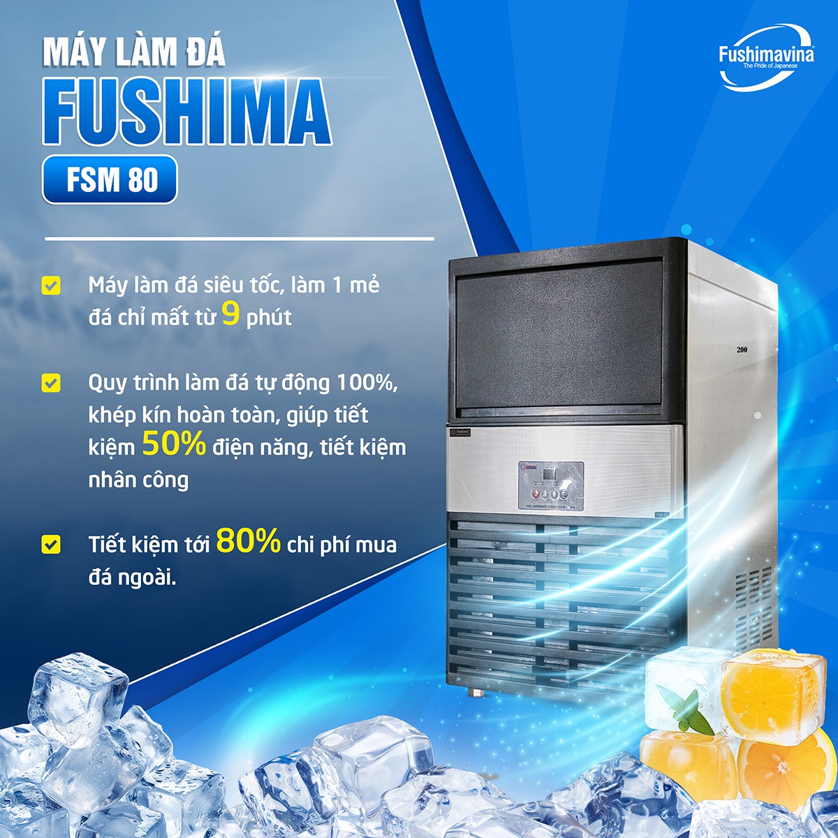 Máy làm đá viên 80kg Fushimavina - Ảnh 6