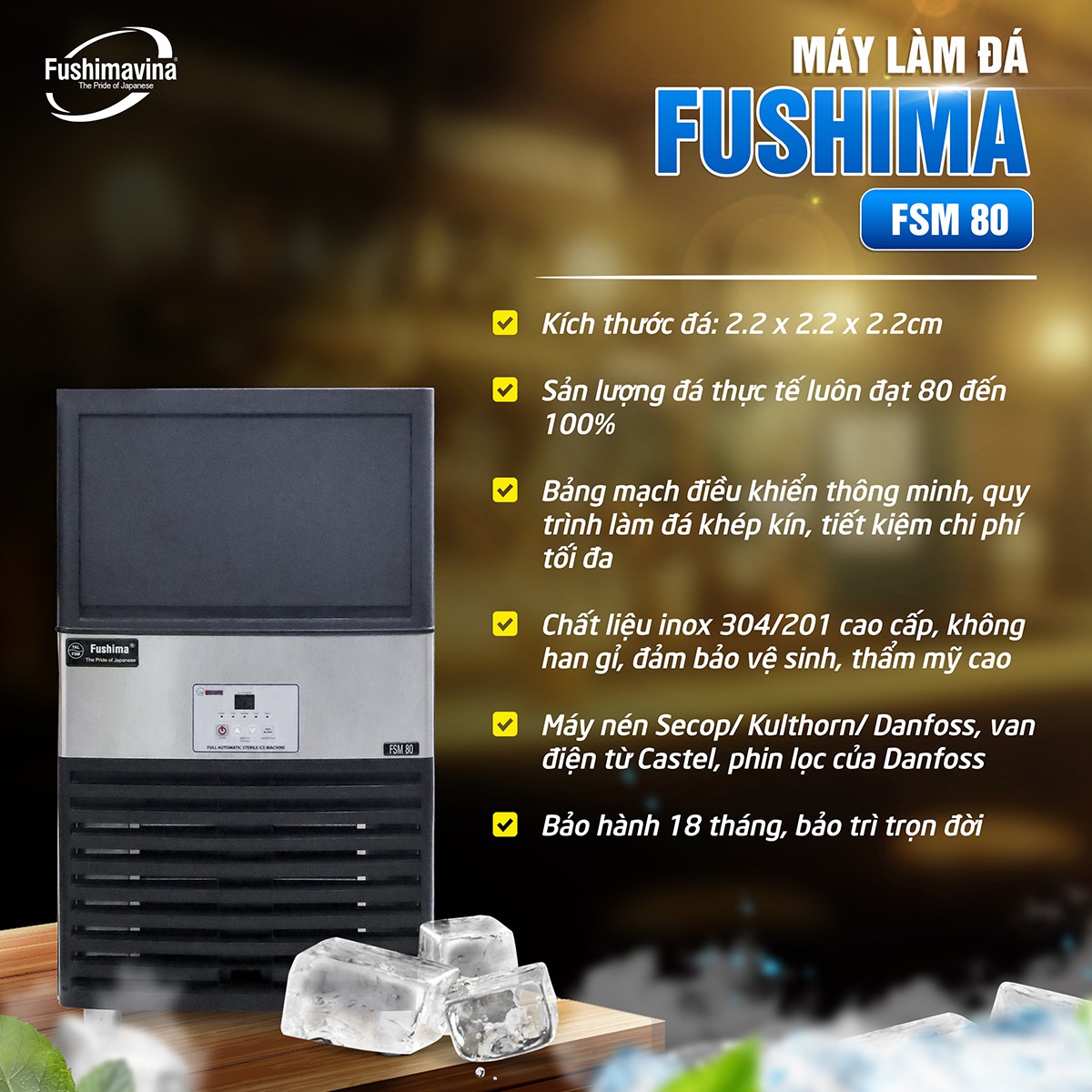 Máy làm đá viên 80kg Fushimavina - Ảnh 2