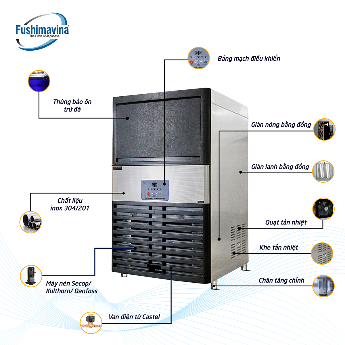 Máy làm đá viên 80kg Fushimavina - Ảnh 3