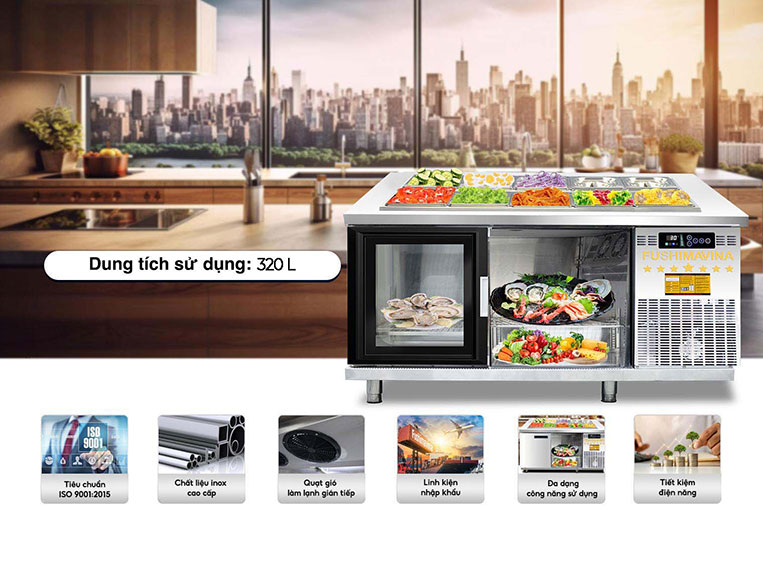 Bàn Salad thiết bị lạnh chuyên dụng trong các cưả hàng buffet