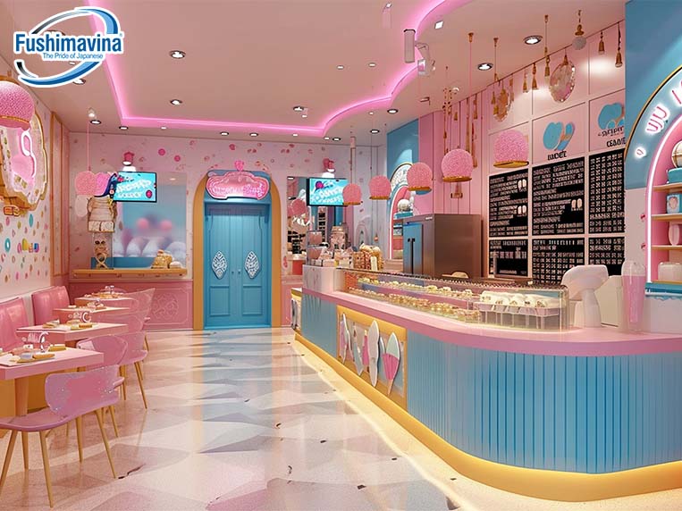 thiết kế màu sắc quán kem chi phối trực tiếp đến tâm lý khách hàng