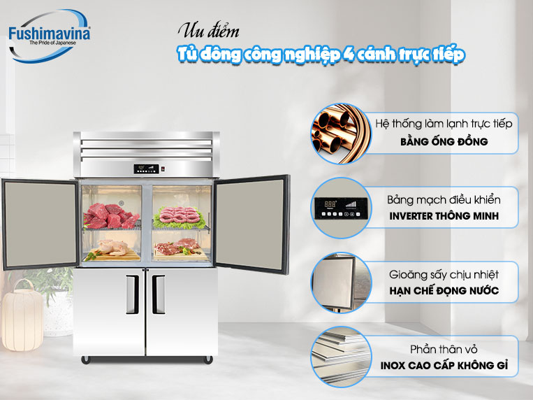 ưu điểm nổi bật của tủ đông 4 cánh lạnh trực tiếp Fushima