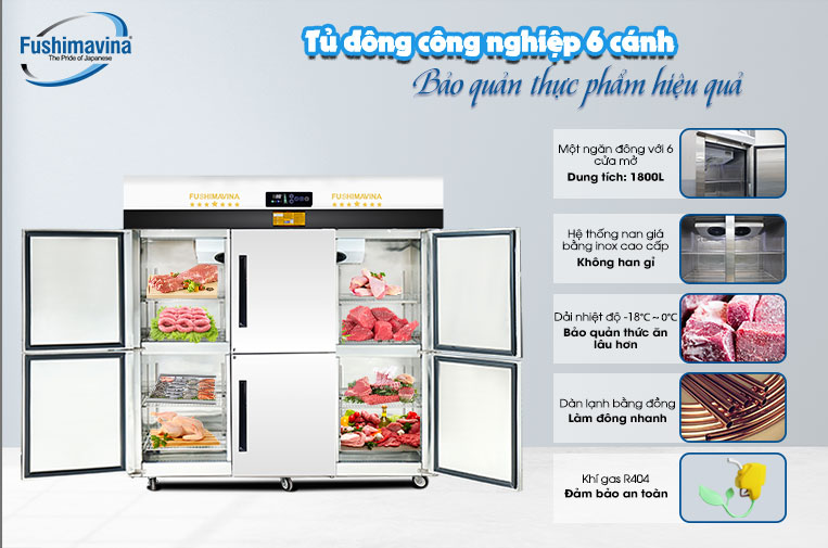Tủ đông công nghiệp 6 cánh quạt gió Fushima