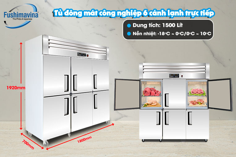 tủ lạnh 6 cánh công nghiệp lạnh trực tiếp Fushima
