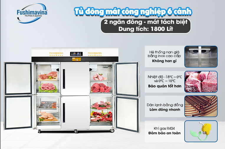 Tủ đông mát công nghiệp 6 cánh Fushima