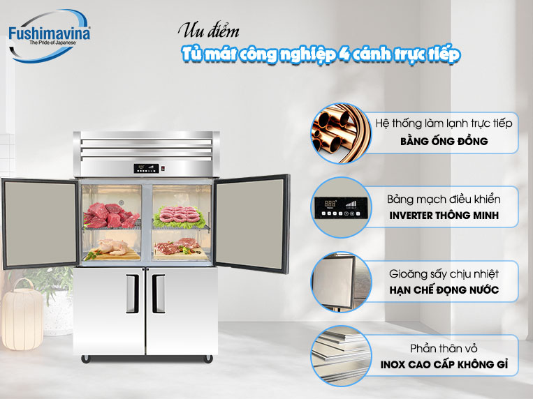 Các ưu điểm của tủ mát công nghiệp 4 cánh trực tiếp