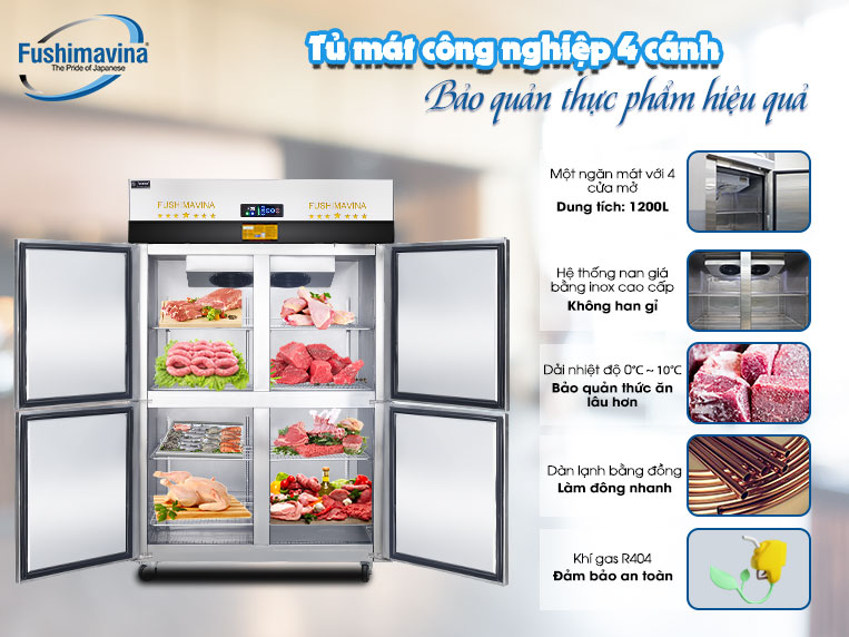 Tủ mát công nghiệp 4 cánh Fushima